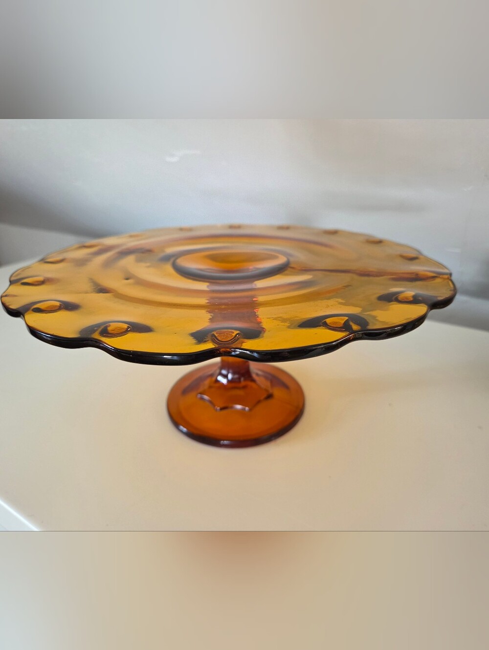 Vintage Indiana Glass Amber Pedestal Cake Stand